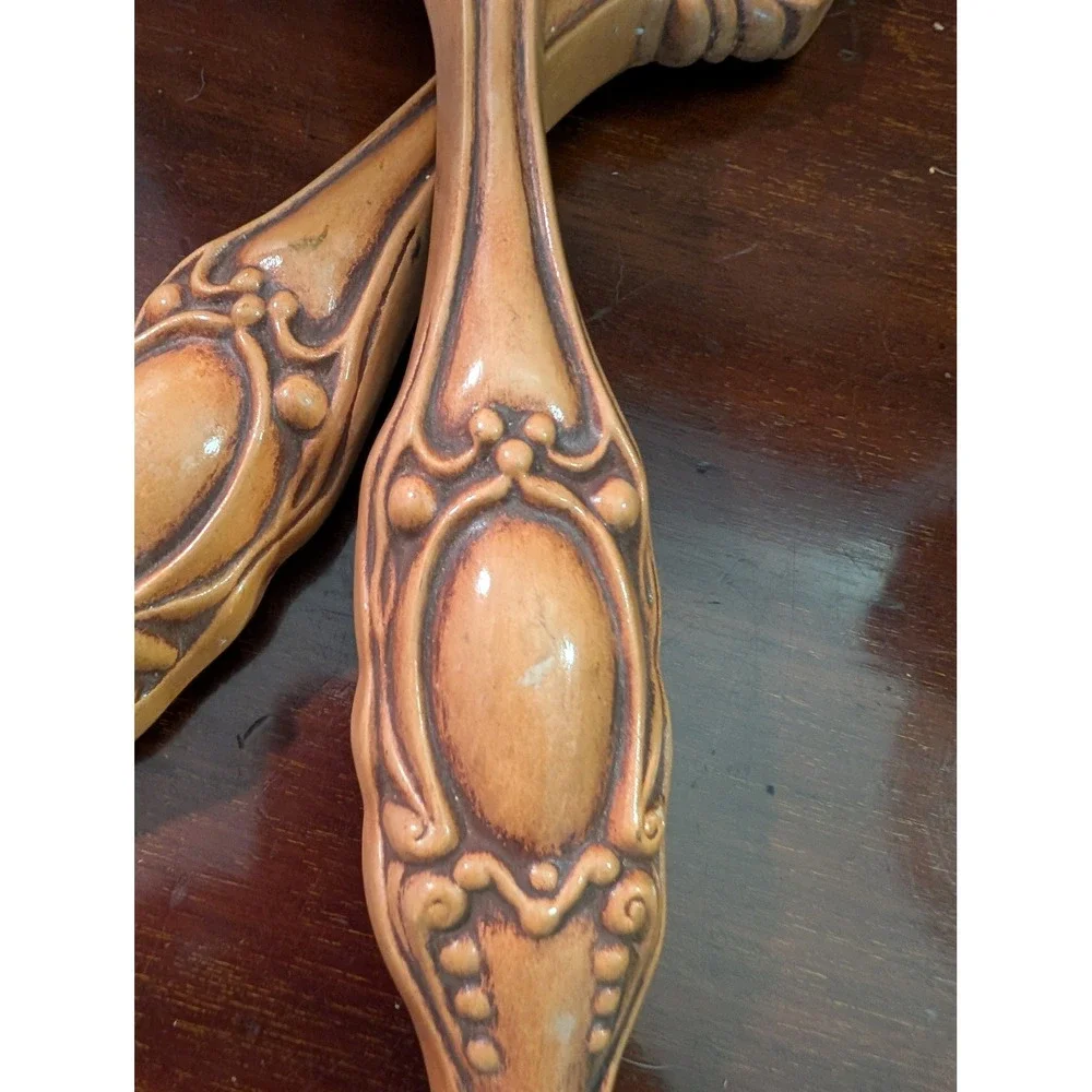 Vintage 1961 Large Ceramic 16in Fork and Spoon Wall Decor Set Faux Wood